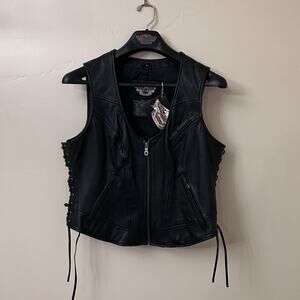 Harley-Davidson Women's Horizon Black Leather Vest Sz Large 98096-06VW - VTG Y2K